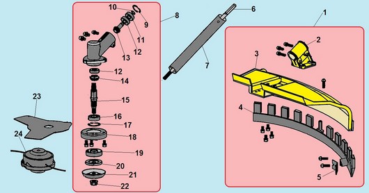 Нижняя штанга, редуктор и кожух Champion T523 и T523-2